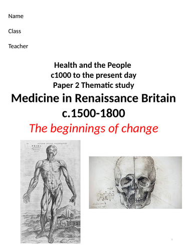 AQA Renaissance medicine booklet (8 lesson)