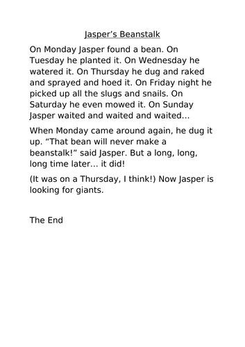 STORYMAP Jasper's Beanstalk EYFS/reception story writing printable