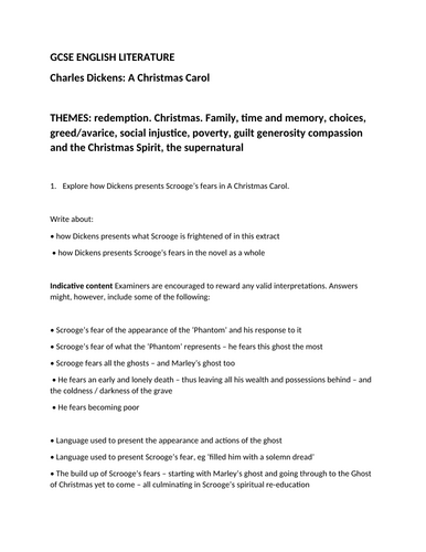 "A Christmas Carol" Dickens GCSE ENGLISH LITERATURE mock exam questions