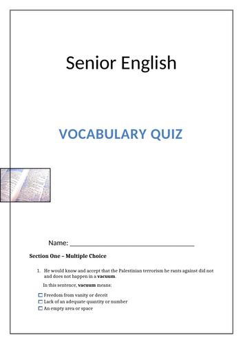 Senior English Vocabulary Quiz