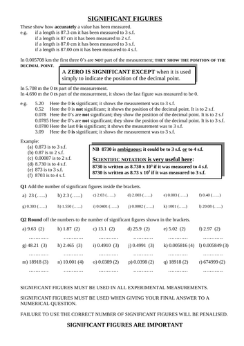 Practical Skills: SF, Tables, St-Line Graphs