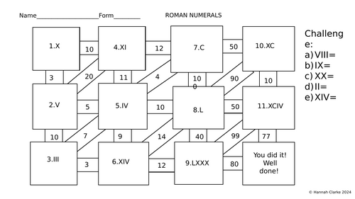 Year 4 Roman Numerals Maze