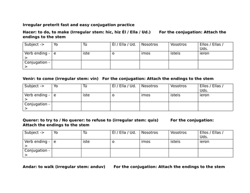 Irregular preterit fast and easy conjugation practice