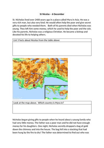 Non Fiction St Nicholas and Xmas traditions KS3 Comprehension, analysis and writing activities