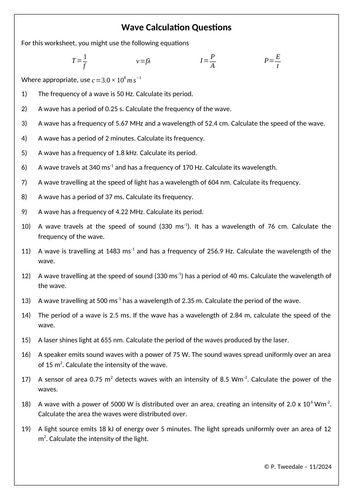 Wave Speed, Frequency and Intensity Qs