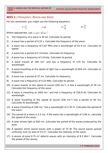 Waves: Speed, Frequency and Intensity Calculations
