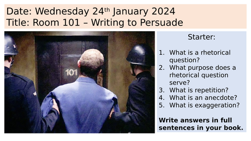 Room 101 – Writing to Persuade  (FREE - ONE OFF / COVER LESSON) Dystopian Creative Writing