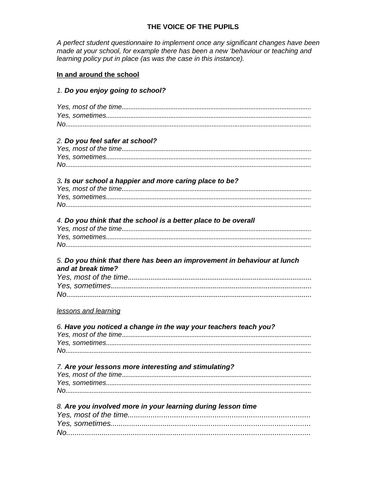 Student Voice - Whole School Survey