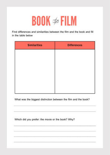 Book Vs Film Worksheet