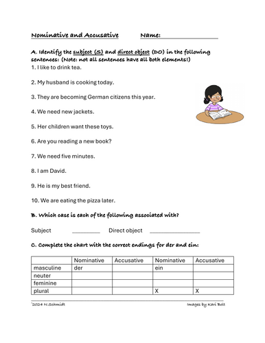 German Cases Review Sheets (Nominative/Accusative/Dative)