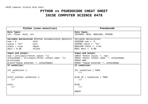 PYTHON & PSEUDOCODE