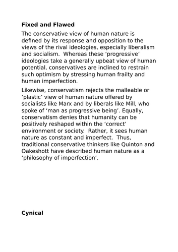 AQA Politics 7152/3 - conservative views of human nature