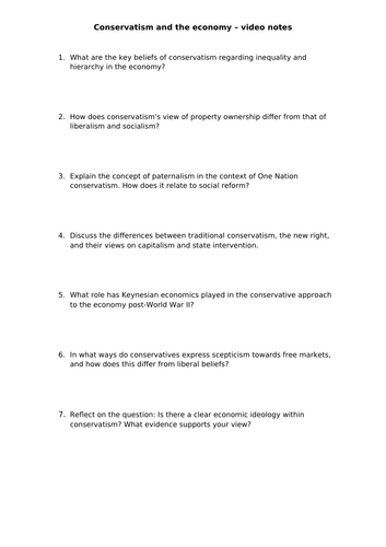 AQA Politics 7152/3 - conservatism and the economy