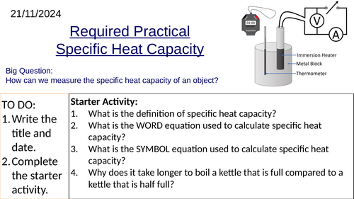 GCSE Physics Required Practical Specific Heat Capacity: Complete Lesson