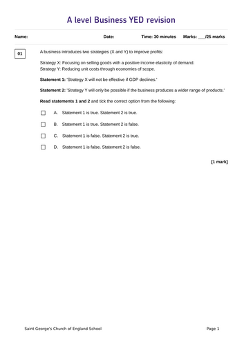 A Level Income Elasticity of Demand Question Paper