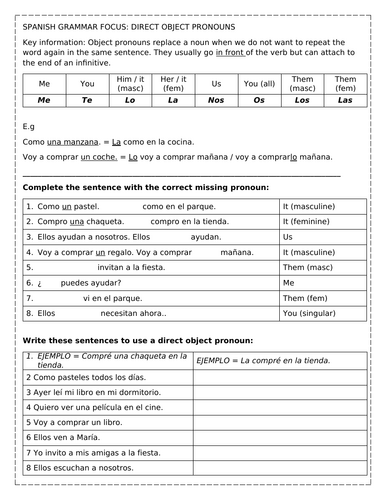 Spanish Grammar: Direct Object Pronouns