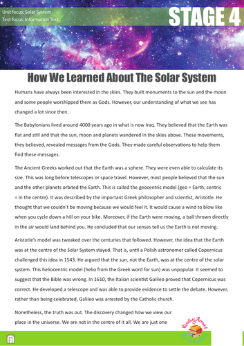 Year 4 How We Learned About The Solar System Reading Comprehension