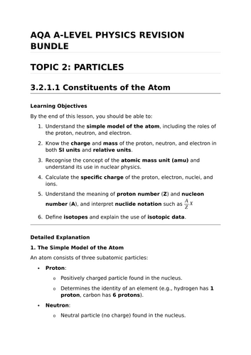 PARTICLES - Complete Lesson Bundle for AQA A-Level Physics