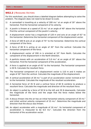 Mechanics: Resolving Vectors Calculations