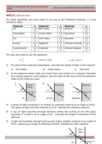 Waves: Refraction and Snell's Law Calculations