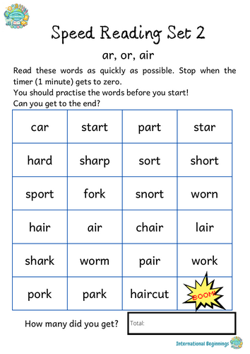 PHONICS - Speed Reading Booklet SET 2 (ar, or, air) - International Beginnings