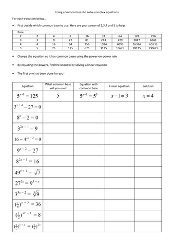 Using laws of indices to solve complex exponential equations