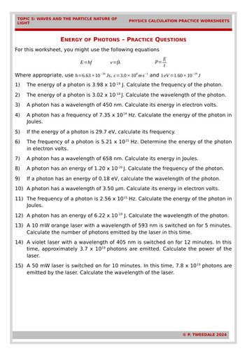 Quantum: Energy of Photons Calculations
