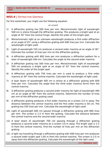 Waves: Diffraction Gratings Calculations