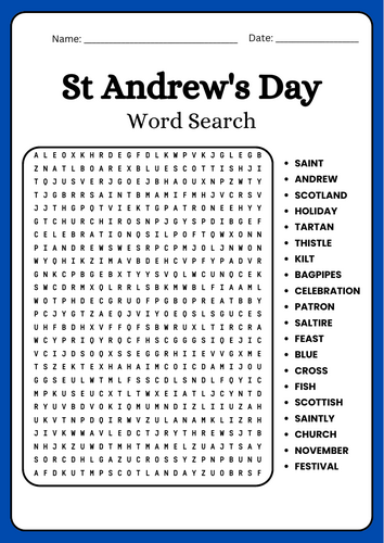 St Andrew's Day Word Search Puzzle Worksheet Activity