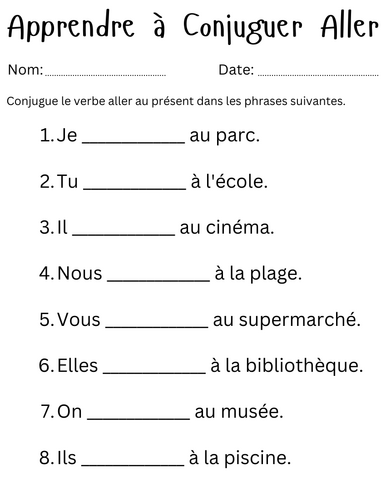 Pratique du Verbe Aller - Printable le verbe aller practice worksheet