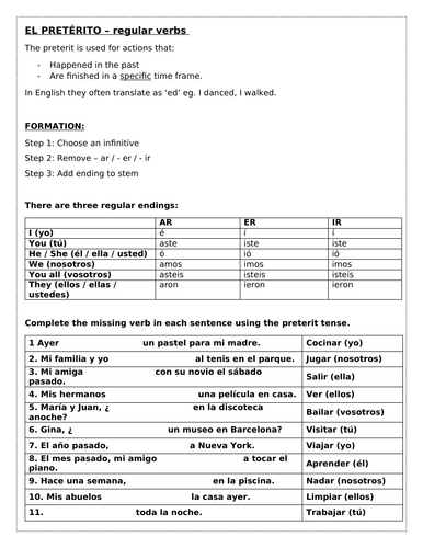 Spanish grammar focus: the preterit past