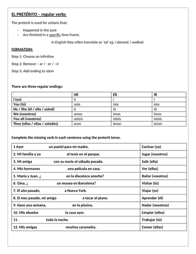 Spanish grammar focus: the preterit past