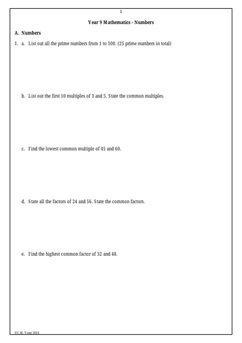 Maths Year 9 Revision Book - Numbers