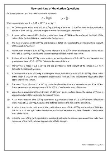 Newton's Law of Gravitation Qs