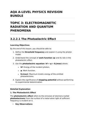 ELECTROMAGNETIC RADIATION & QUANTUM PHENOMENA - Complete Lesson Bundle for AQA A-Level Physics