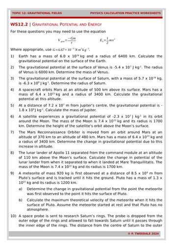 G. Fields: Gravitational Potential Calculations