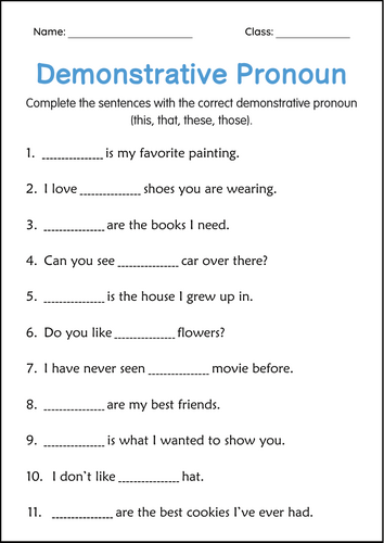 Demonstrative Pronouns Grammar Activity Worksheets Grade 1, 2, 3