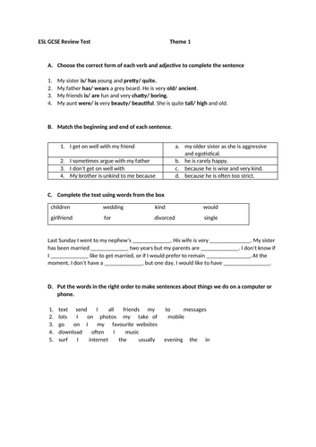 ESL GCSE Review test - Theme 1