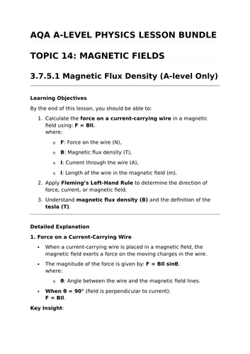 MAGNETIC FIELDS - Complete Lesson Bundle for AQA A-Level Physics