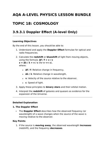 COSMOLOGY - Complete Lesson Bundle for AQA A-Level Physics