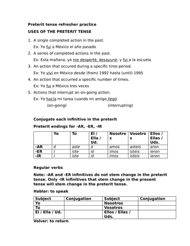 Preterit tense refresher practice