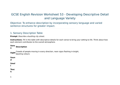 GCSE English- Narrative, Planning, Descriptive Detail 52, 53, and 54