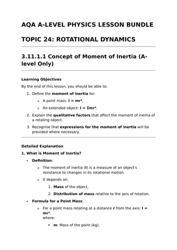 ROTATIONAL DYNAMICS - Complete Lesson Bundle for AQA A-Level Physics