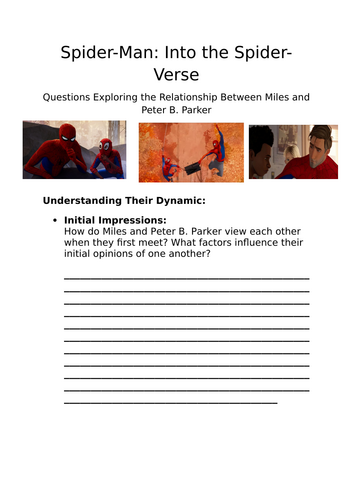 Spider-Man: Into the Spider-Verse JC Worksheet (Relationship - Miles & Peter B. Parker)