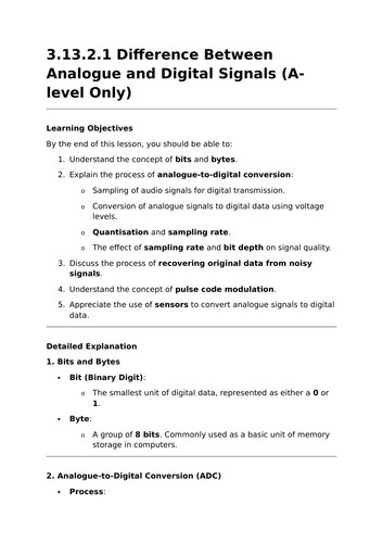 ANALOGUE AND DIGITAL SIGNALS - AQA A-Level Physics Lesson