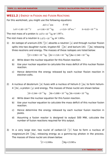 Radioactivity: Energy in Fission and Fusion Calculations