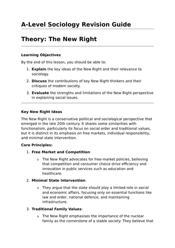 The New Right - A-Level Sociology