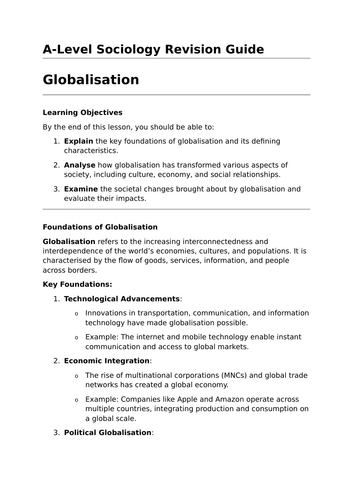 Globalisation - A-Level Sociology