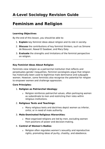 Feminism and Religion - A-Level Sociology