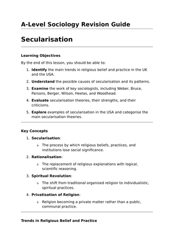 Secularisation - A-Level Sociology